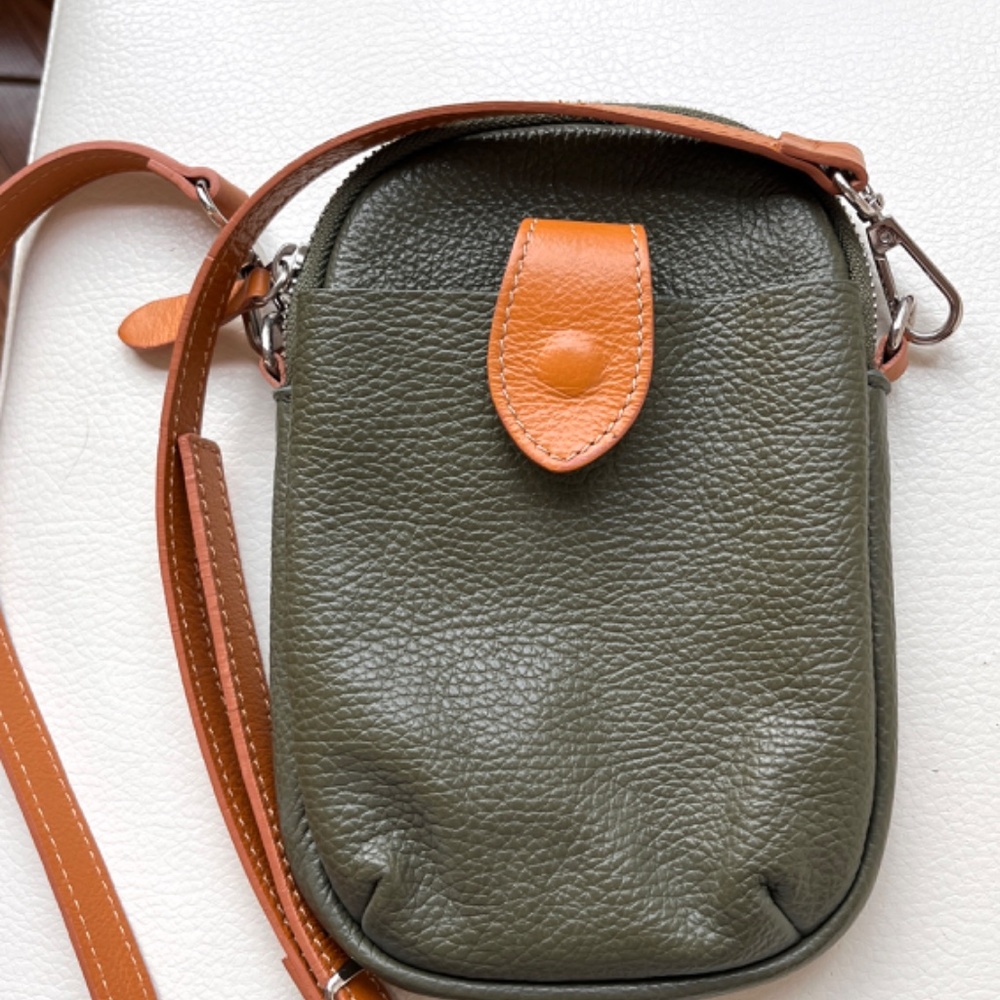Divina Firenze Olive Pebbled Leather Small Crossbody Made In Italy - Picture 11 of 13